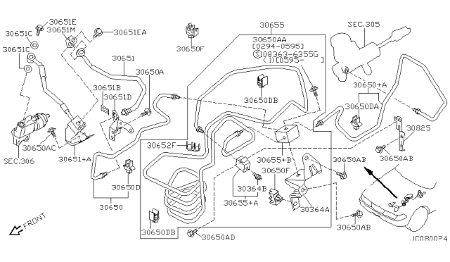 1999 Nissan Maxima  Bolt-Hose Bracket Diagram for 3082226E01