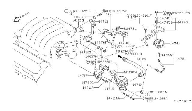 1997 Nissan Maxima  EGR Tube Gasket Diagram for 1472238U01