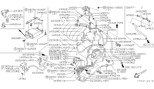1997 Nissan Maxima  Valve Assy-Evapo, Service Port Diagram for 149393S500