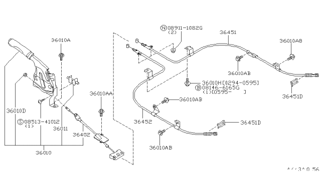 1996 Nissan Maxima  Cable Assy-Brake, Rear LH Diagram for 3653131U00