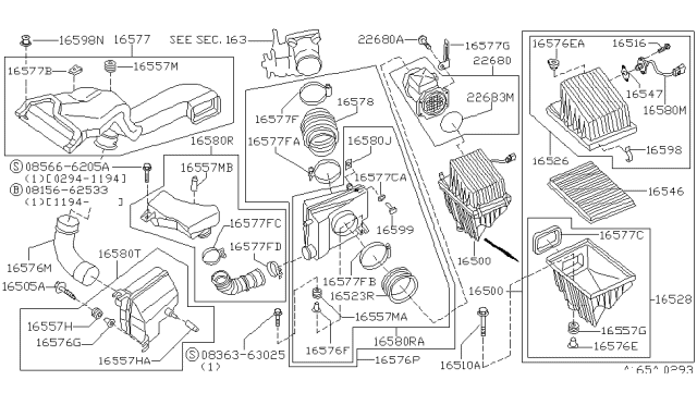 1996 Nissan Maxima  Mass Air Flow Sensor Diagram for 2268031U00