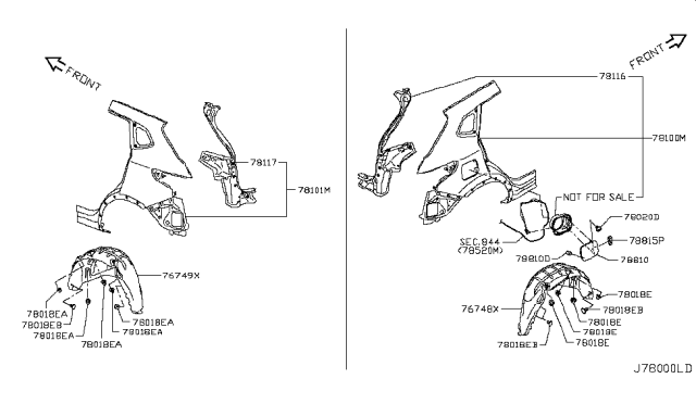 2017 Nissan Rogue Sport Fender Assy-Rear, LH Diagram for G81016MAMA