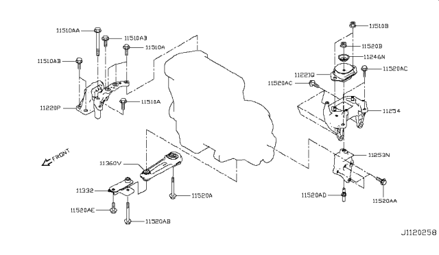 2018 Nissan Rogue Sport Rear Engine Mount Bracket Right Diagram for 113324BB1A