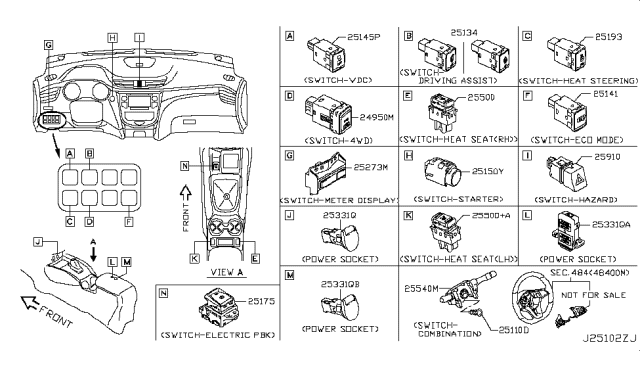 2019 Nissan Rogue Sport  Switch-Electric Parking Brake Diagram for 251756FR0A