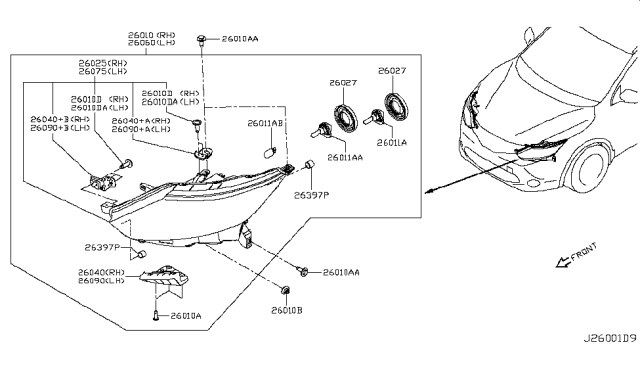 2019 Nissan Rogue Sport  Passenger Side Headlight Assembly Diagram for 260106MA0A