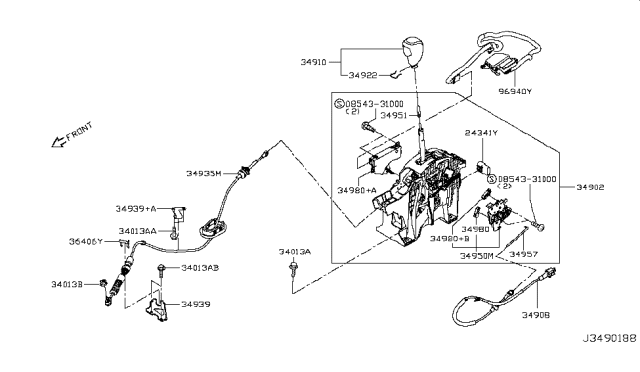 2018 Nissan Rogue Sport  Transmission Control Device Assembly Diagram for 349016MA0A