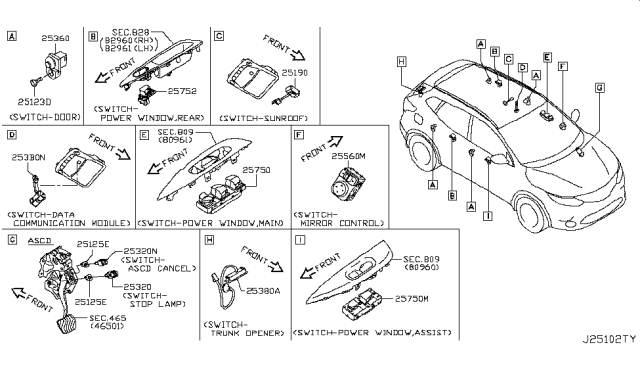 2017 Nissan Rogue Sport  Switch Assy-Mirror Control Diagram for 255703VA1A