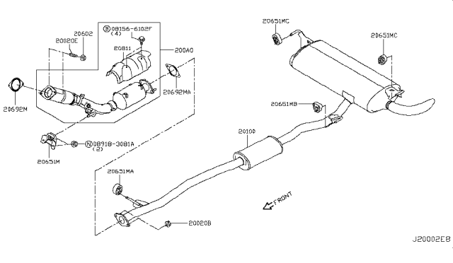 2017 Nissan Rogue Sport  Exhaust Tube, Front W/Catalyst Converter Diagram for 200A06MA0A