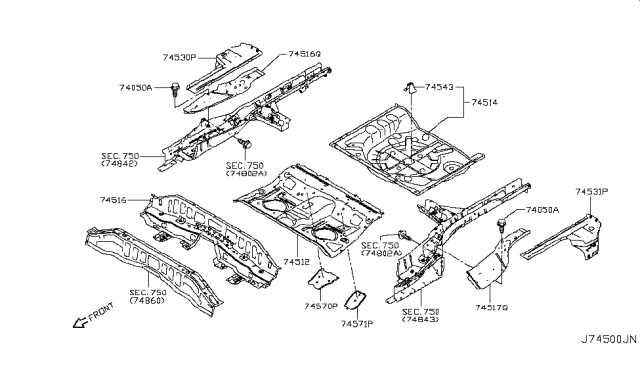 2017 Nissan Rogue Sport Floor-Rear, Front Diagram for G45126MAMA