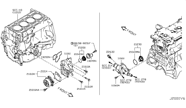 2017 Nissan Rogue Sport  Thermostat Housing Diagram for 110614EF0A