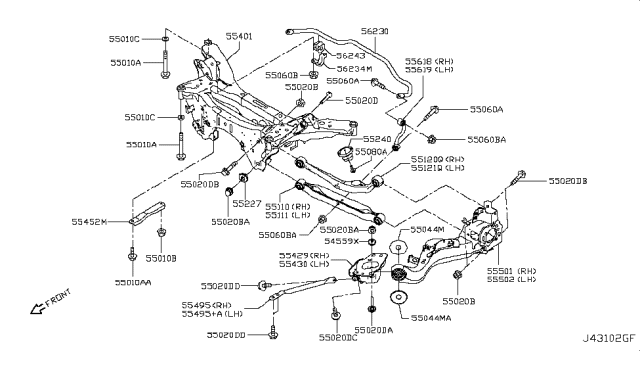 2017 Nissan Rogue Sport  Member Rear Suspension Diagram for 554011YA0B