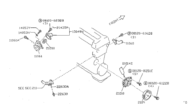 1999 Nissan Sentra  Pump Assembly (Water) Diagram for 21010F4300