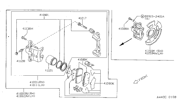 1999 Nissan Sentra  Front Brake Pads Kit Diagram for 410600M892