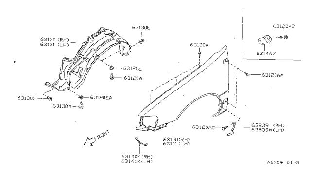 1997 Nissan Sentra  Protector-Front Fender, RH Diagram for 638421M100