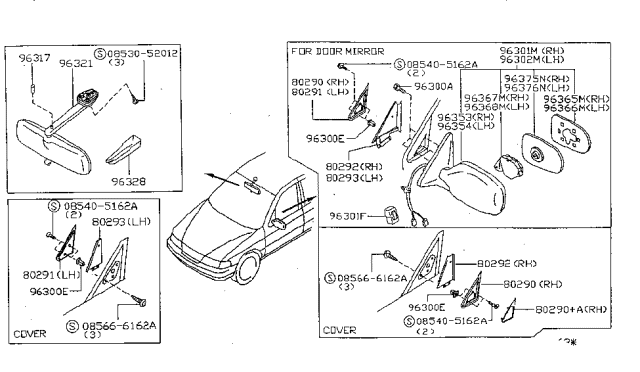 1997 Nissan Sentra  Mirror-Door LH Diagram for 96302F4301