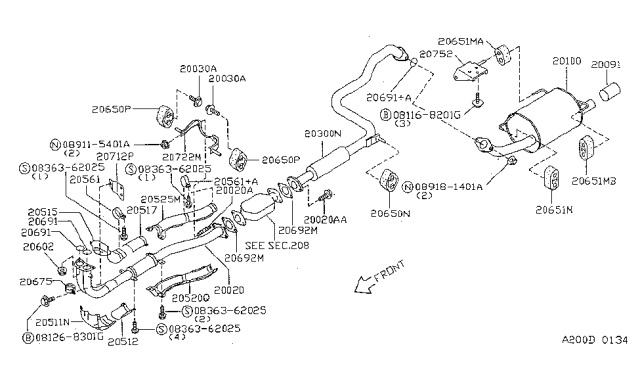 1998 Nissan Sentra  Exhaust, Main Muffler Assembly Diagram for 20100F4301