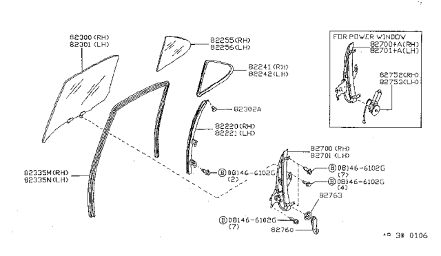 1998 Nissan Sentra  SASH-Rear LH Door Center Diagram for 82223F4300