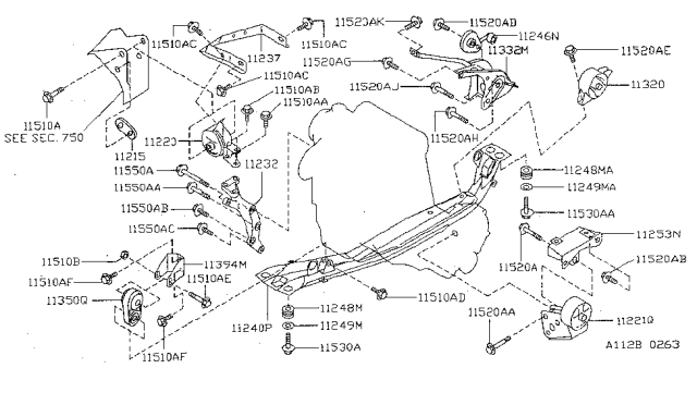 1998 Nissan Sentra  Engine Mounting Bracket, Rear Diagram for 11332F4301