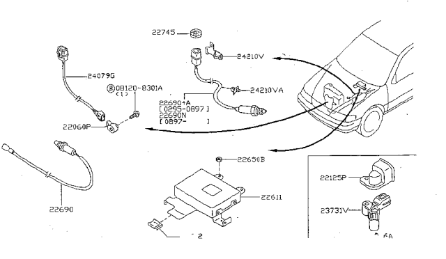1998 Nissan Sentra  Heated Oxygen Sensor, Rear Diagram for 226A04M200