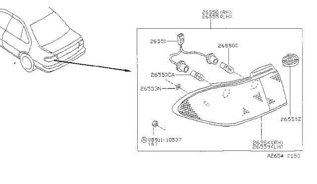1996 Nissan Sentra  Lamp Re Combination RH Diagram for 26550F4300