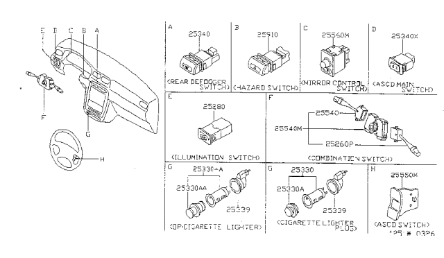 1999 Nissan Sentra Switch Assy-Hazard Diagram for 25290F4300