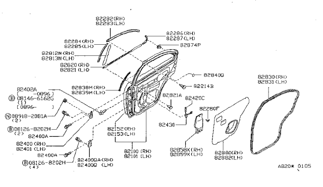 1997 Nissan Sentra  Hinge-Rear Door Diagram for 80401F4300