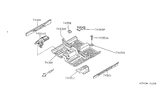 1999 Nissan Sentra  REINF Hand Brake & Seat Belt Diagram for 74354F4130