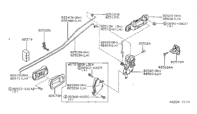 1997 Nissan Sentra Door Lock Actuator Motor, Rear Left Diagram for 8255379911