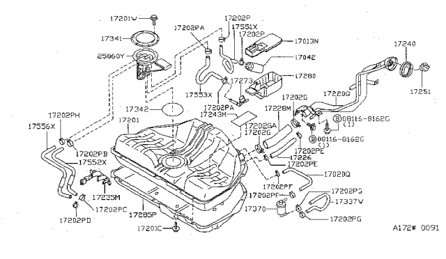 1997 Nissan Sentra  Fuel Tank Assembly Diagram for 17202F4300