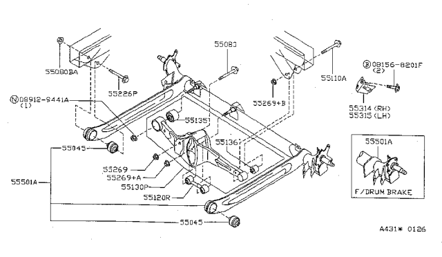 1997 Nissan Sentra  Beam Complete-Rear Suspension Diagram for 55501F4301