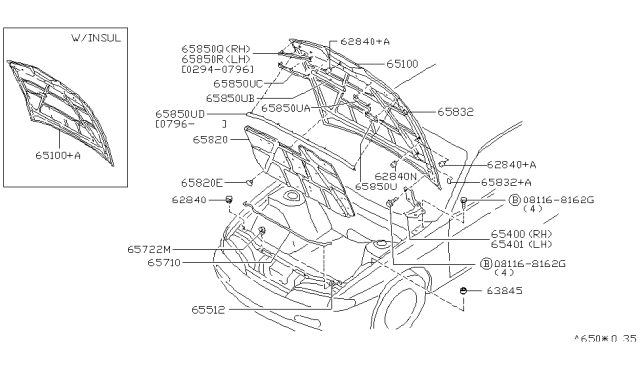1997 Nissan 240SX  Clamp-Rod Hood Diagram for 6572265F00