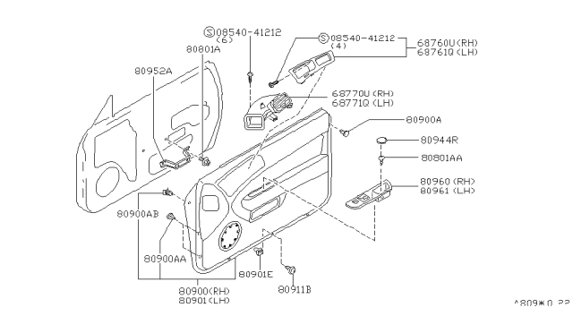 1998 Nissan 240SX  Cap-Pull Handle Diagram for 8094440U00