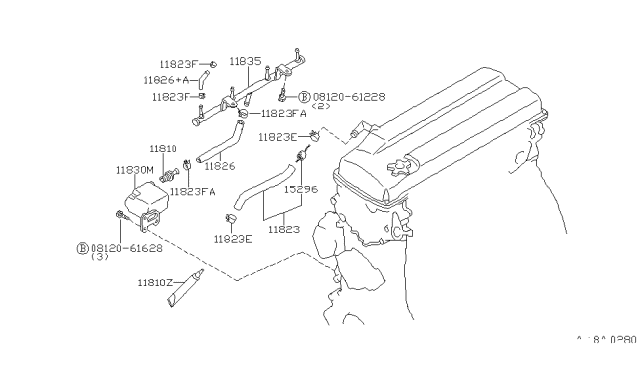 1997 Nissan 240SX Positive Crankcase Ventilation Control Valve Assembly Diagram for 1181086G00