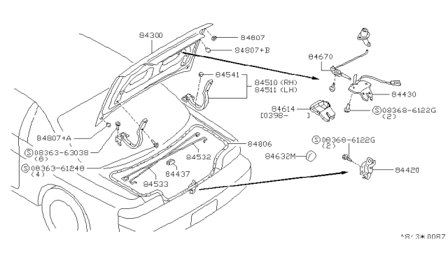 1998 Nissan 240SX  Bumper-Trunk Lid Diagram for 8484065F00