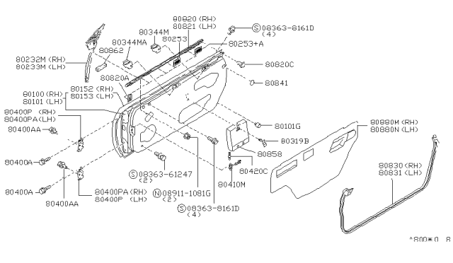 1997 Nissan 240SX  Moulding Assy-Front Door Outside, RH Diagram for 8082065F10
