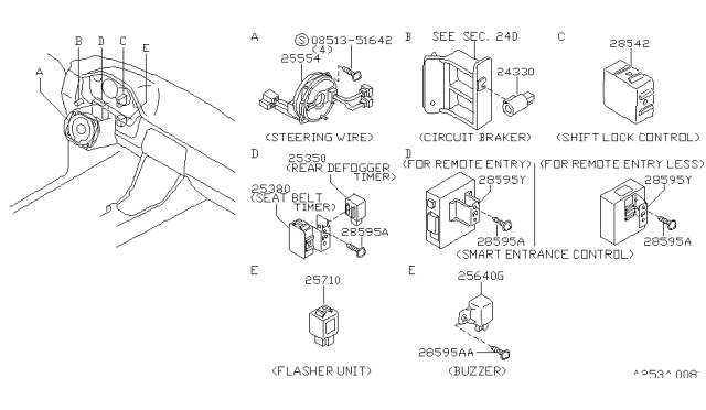 1996 Nissan 240SX Clock Spring Steering Air Bag Wire Diagram for 2555470F26