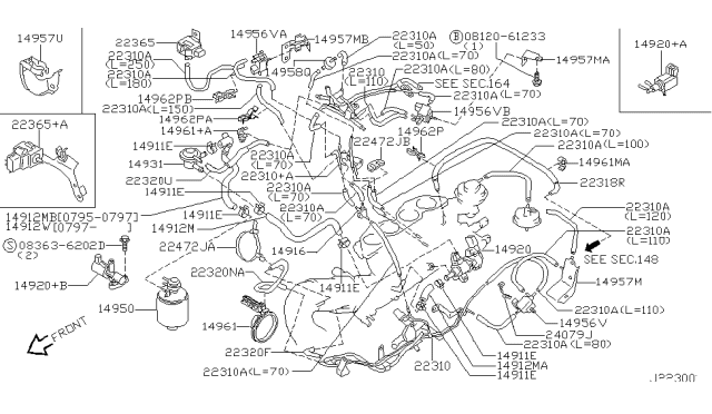 1998 Nissan 240SX Valve Assembly-PURGECUT Diagram for 1493172F01