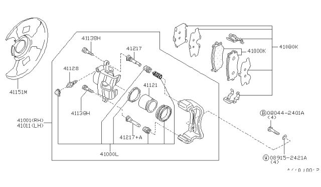 1997 Nissan 240SX  Front Disc Brake Pad Kit Diagram for 410603J190