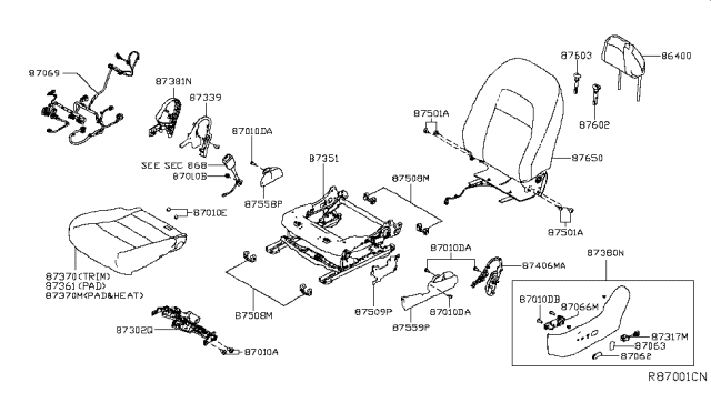 2019 Nissan Altima  Trim & Pad Assembly-Cushion, Front Seat LH Diagram for 873606CA3A