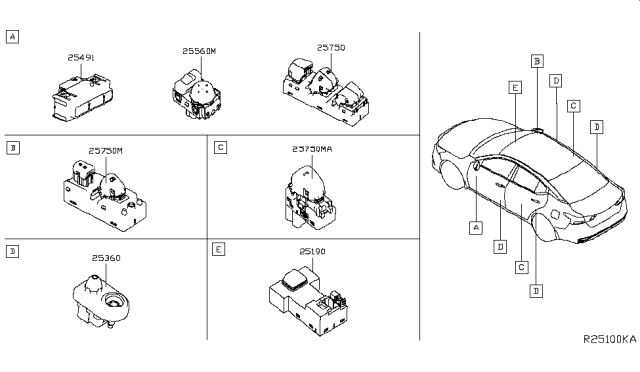 2019 Nissan Altima Switch Assy-Power Window Main Diagram for 254016CA0A