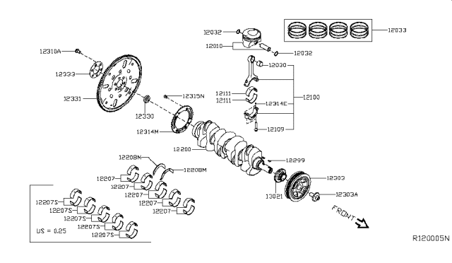 2019 Nissan Altima  Pulley-Crankshaft Diagram for 123036CA0A