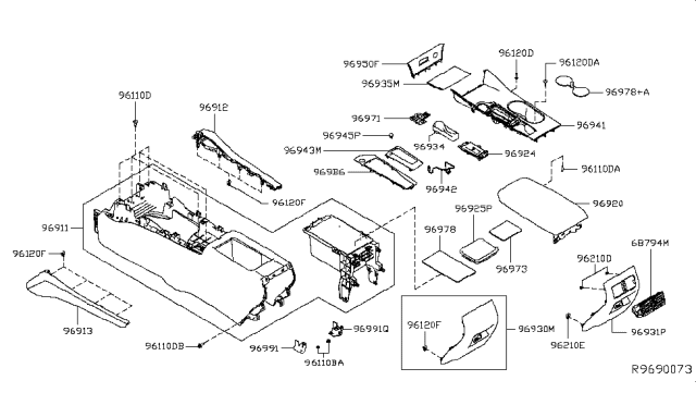 2019 Nissan Altima FINISHER - Console Box Diagram for 969316CA0A