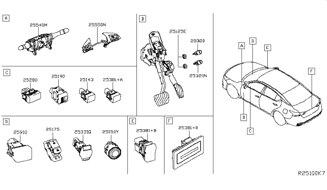 2019 Nissan Altima  Switch Assy-Combination Diagram for 255606CA1A