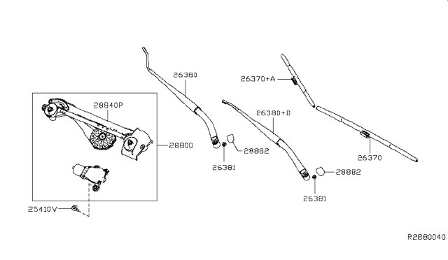 2019 Nissan Altima Windshield Wiper Arm Assembly Diagram for 288866CA0A