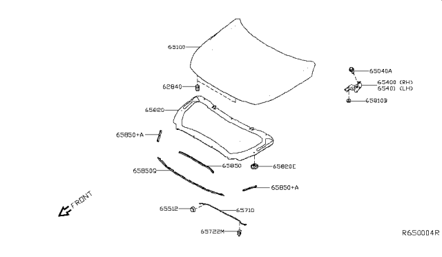 2019 Nissan Altima Hood Assembly Diagram for 651006CA0A