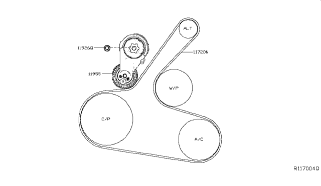 2019 Nissan Altima  TENSIONER Assembly Auto Diagram for 119556CA0A