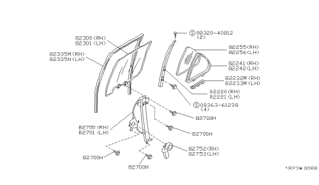 1990 Nissan Maxima  Regulator Assembly-Door Window LH Diagram for 8272185E00