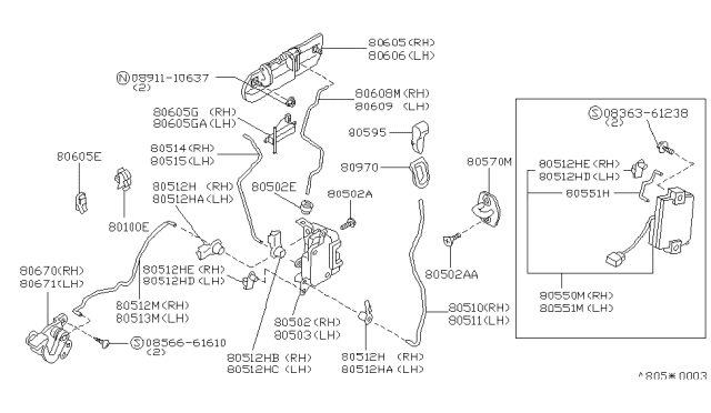 1992 Nissan Maxima  Front Passenger Side Door Lock Actuators Diagram for 8050285E00