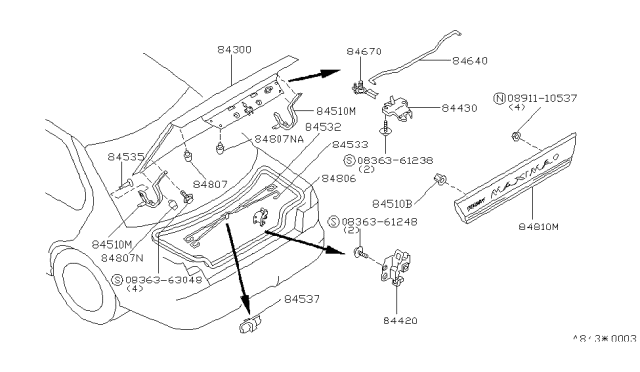 1992 Nissan Maxima  Clip Diagram for 8443791S00