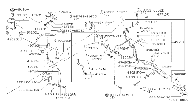 1994 Nissan Maxima  Bracket-Power Steering Tube Diagram for 4973251E00